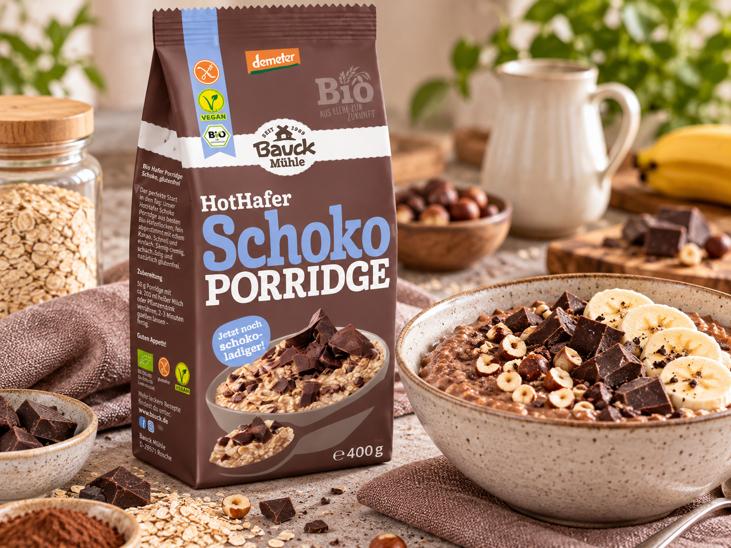 Bezlepková OVESNÉ KAŠE s čokoládou, BIO (Demeter), 400 g, eshop.celiakarna.cz